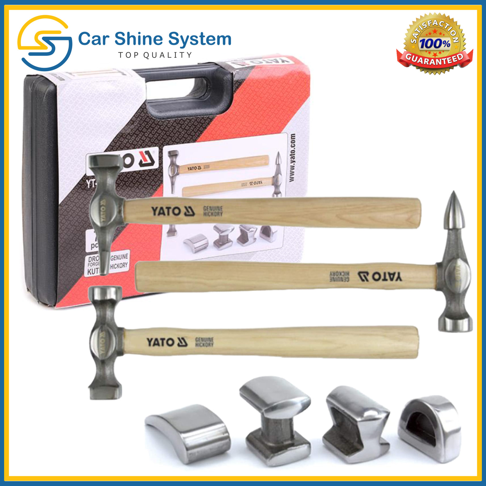 Auto Body Fender Set 7 pcs Tool Hammer and Dolly Repair Kit with Case Yato