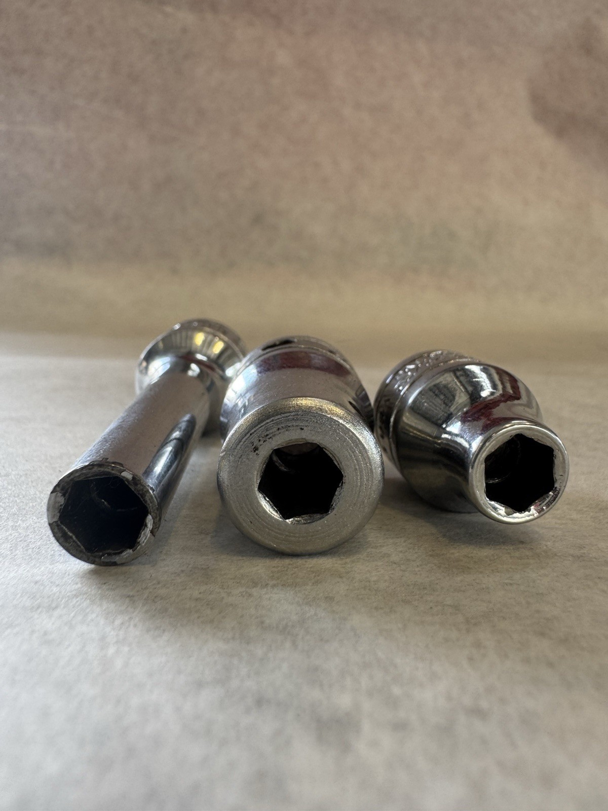 Snap On 1/4” SFS 081, FS 081, FP 32A Chrome Sockets 3/8 drive