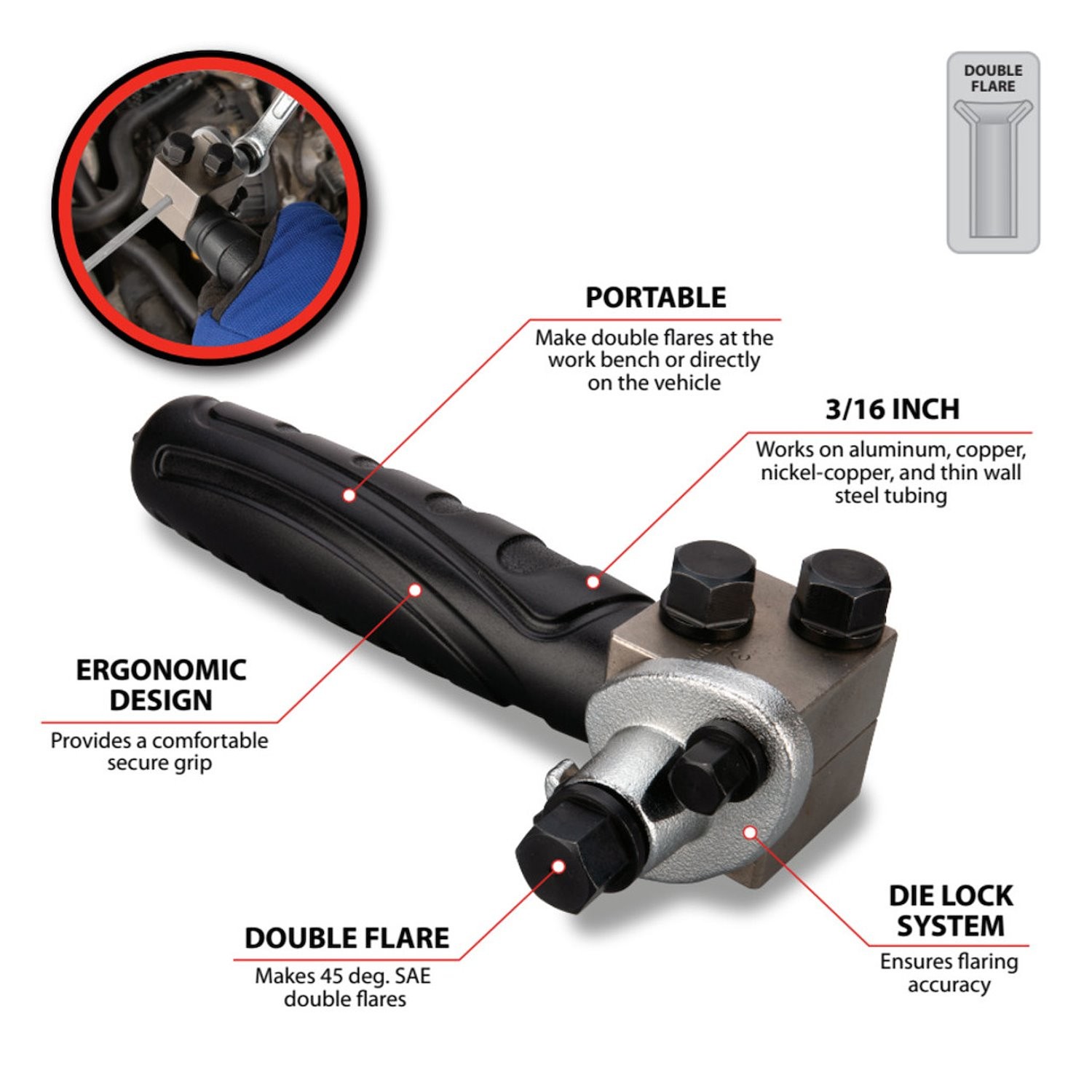 JEGS Handheld Double Flaring Tool [3/16 in. Tubing]