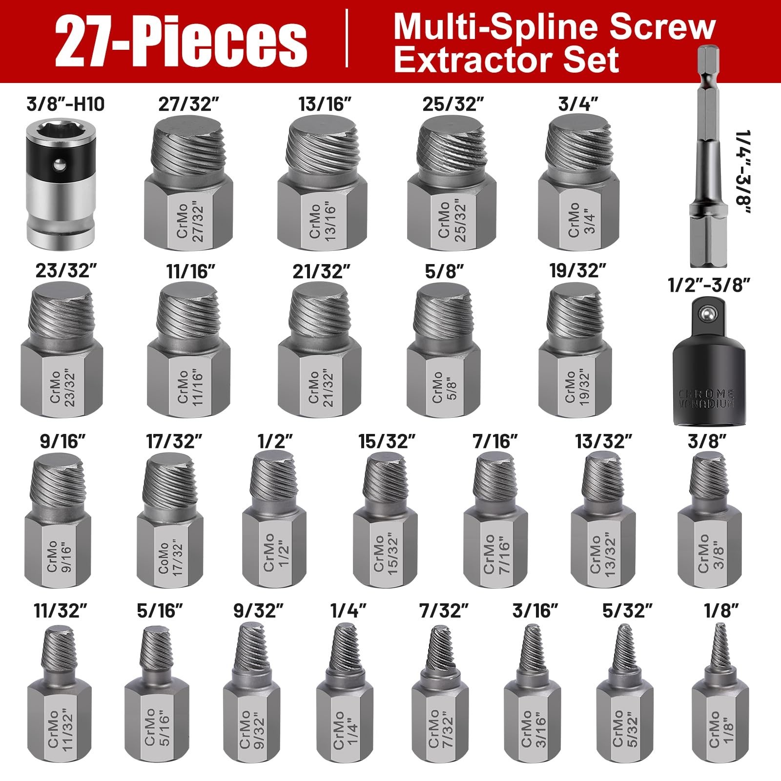 27Pcs Screw Extractor Set – Easy Out Bolt Extractor Kit for Stripped, Damaged Sc