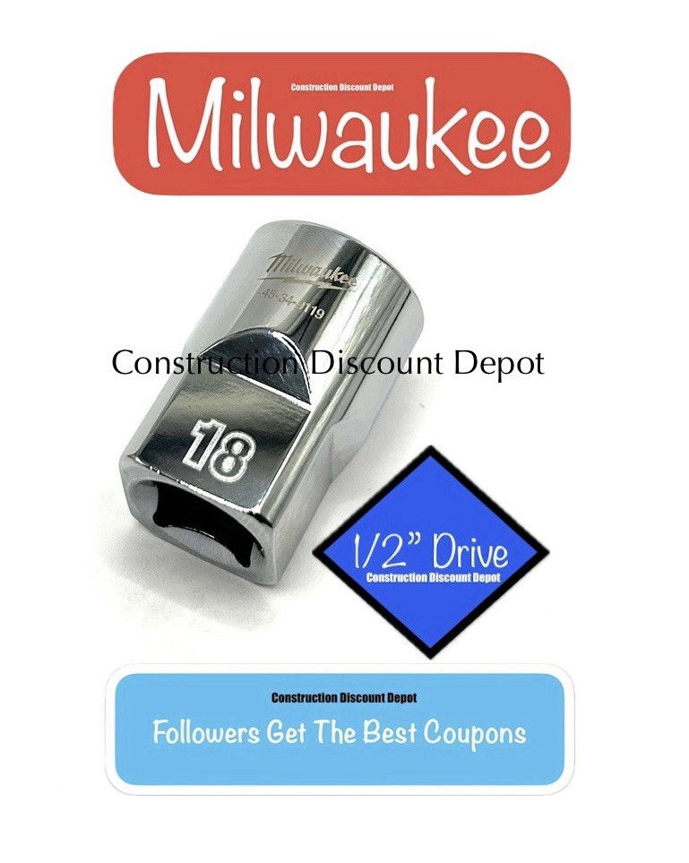 Milwaukee 18mm 1/2″ Drive 6 Point Standard Shallow Socket 45-34-9119 18 MM