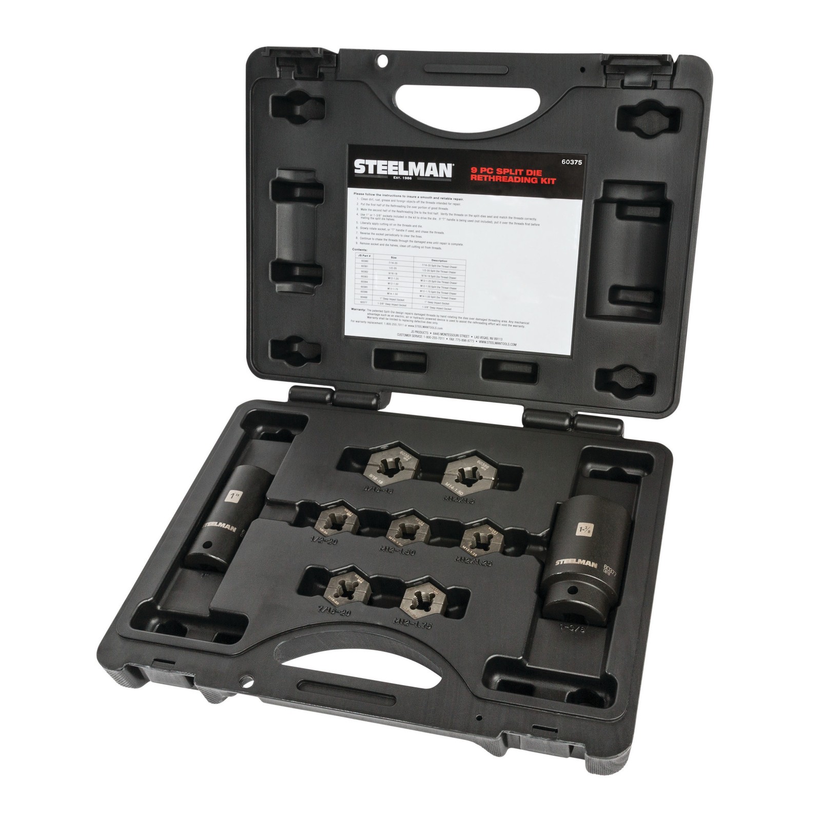 Steelman 9 Piece Split Die Wheel Stud Repair/Rethreading Kit 60375