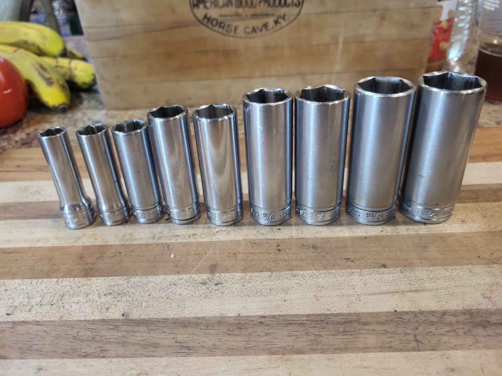Snap-On 9 Pc. 3/8″ Dr. 6 Pt. SAE Deep Socket Set 209SFS 3/8″-7/8″ GUC 🔥 🇺🇸
