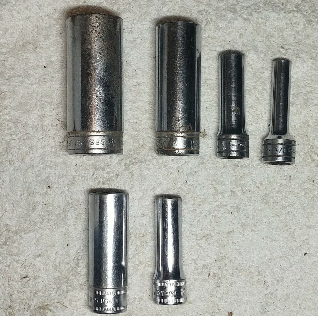 Snap-On VINTAGE Deep 3/8″ Drive Socket LOT SFS SF SFSM SAE 6 + 12 Point SET