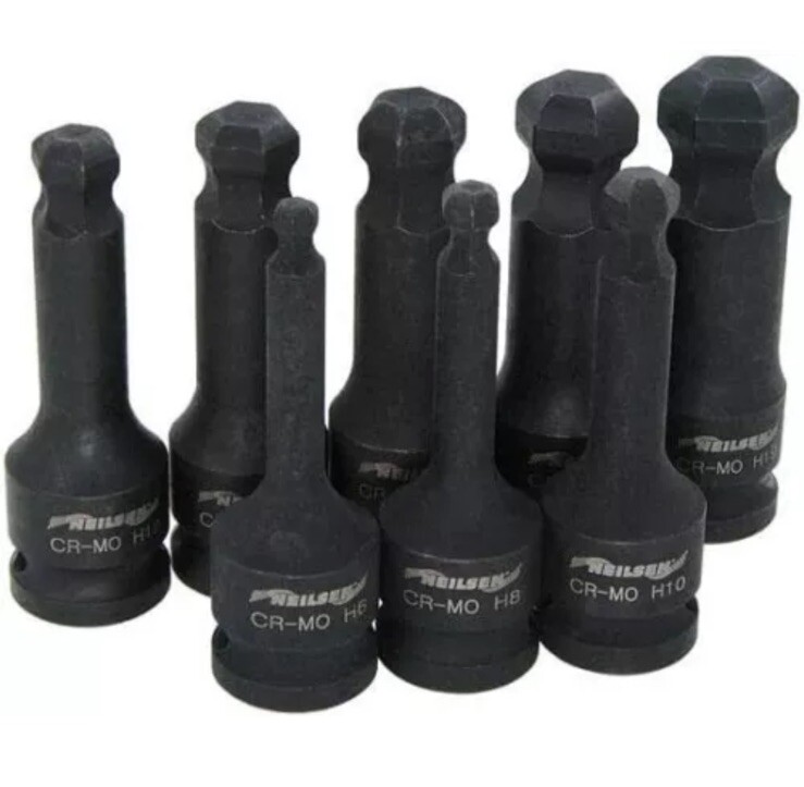 IMPACT BIT SOCKET SET HEX ALLEN BALL END 8PC 1/2″ DR 78MM LONG 6MM – 19MM
