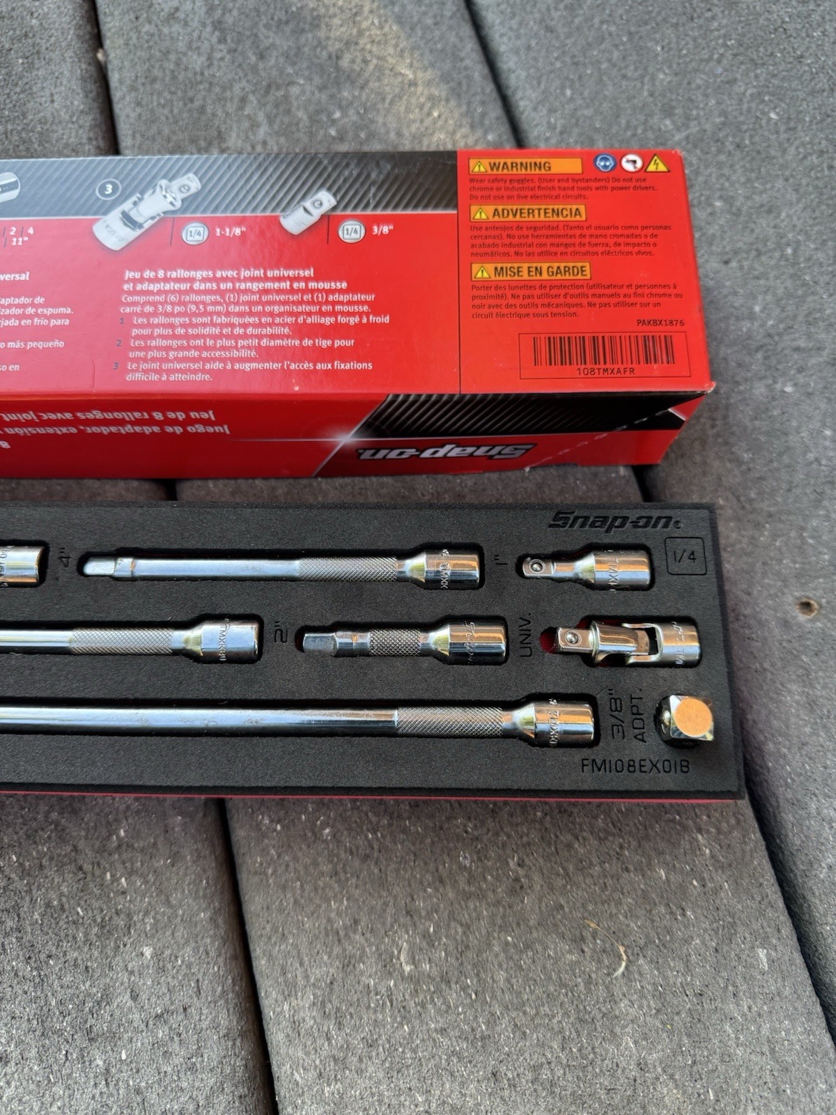 SNAP ON TOOLS 108TMXAFR 8PC 1/4” EXTENSION BAR UNIVERSAL JOINT ADAPTER FOAM SET