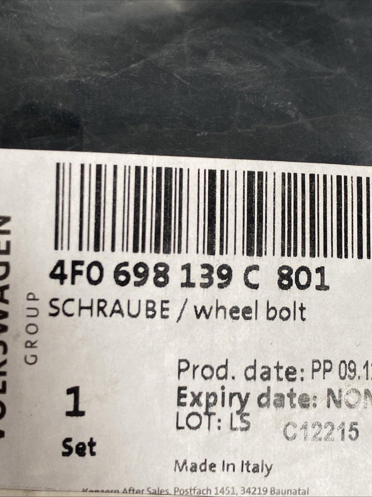 New Genuine Audi Wheel Bolt 4F0698139C801