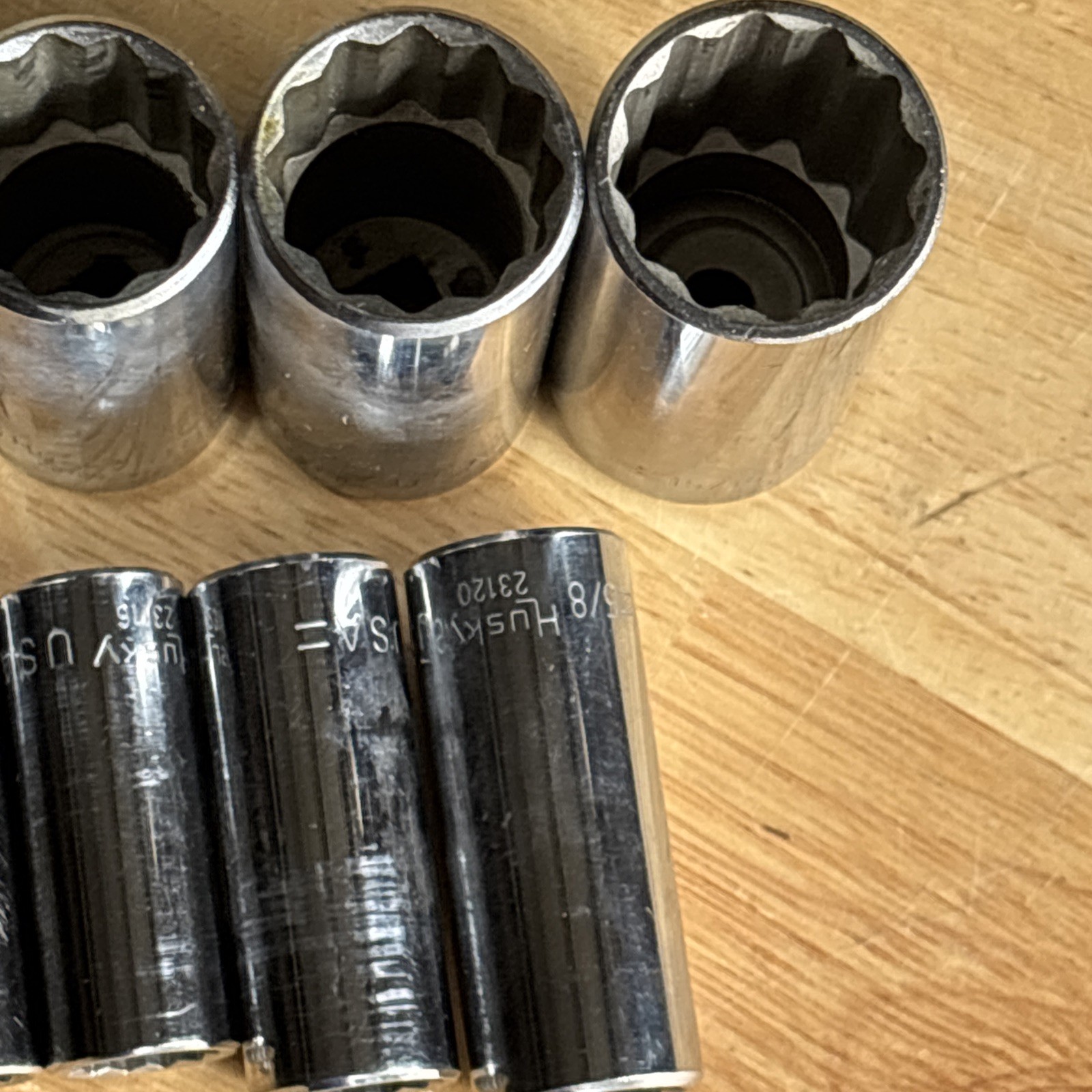 Husky SAE Deep Socket Set 3/8″ Drive 12 Point 10pc 3/8″ to 15/16″ Vtg USA