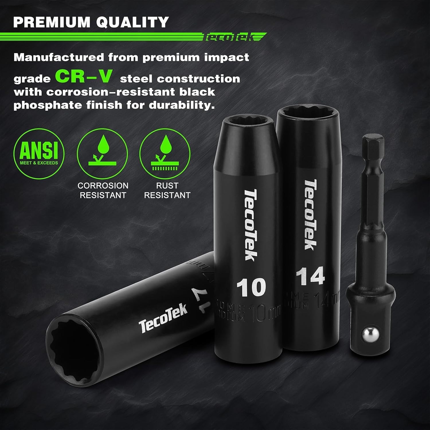 12 Pieces 1/2-Inch Drive Deep Impact Socket Set Chrome Vanadium 10-24mm