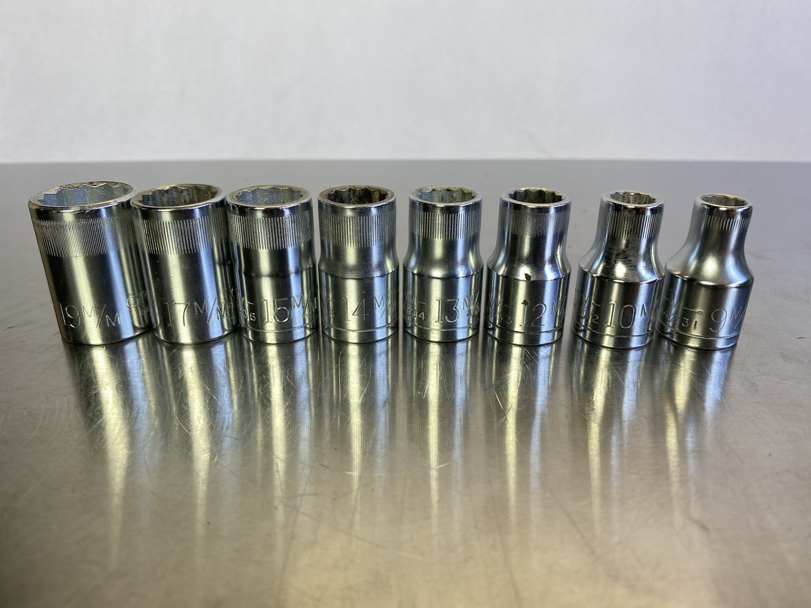 Vntg Craftsman 1/2″ =VV= 12 Pt Shallow Metric Sockets 9,10,12,13,14,15,17,19mm