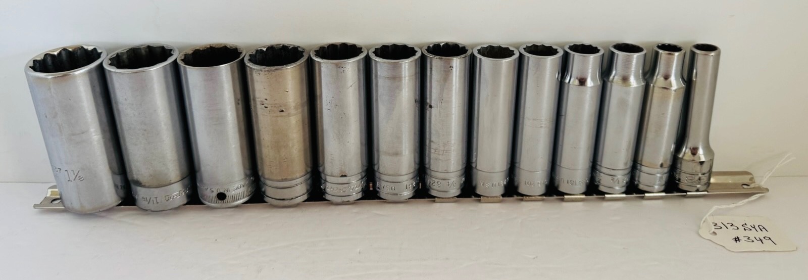 Snap On Tools 313SYA 1/2″ Drive SAE 13 Piece Deep 12PT Socket Set #349