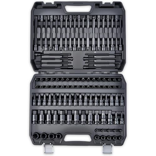 107-Piece Torx & Allen Bit Socket Set, S2 Steel, 1/4″ 3/8″ 1/2″ Drive, SAE & Met