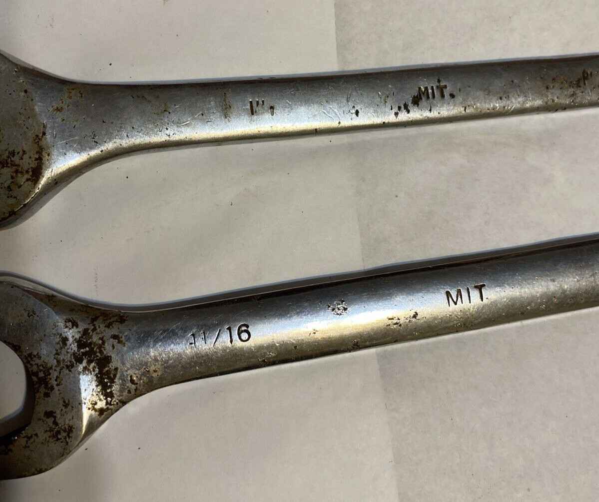 (2) LARGE MIT COMBINATION 12 PT WRENCHES, 1″ & 11/16″ WRENCHES