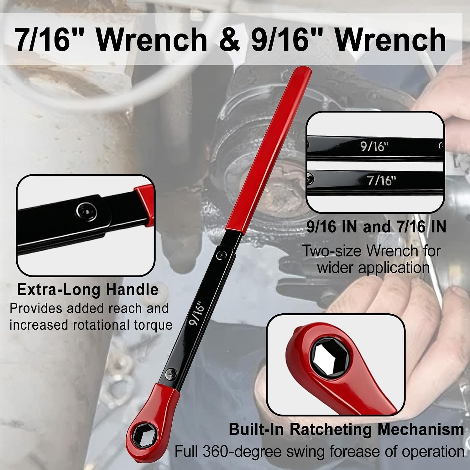 4pc Slack Adjuster Tool Set 5/16 7/16 9/16 Air Brake Wrench Semi Truck Trailer