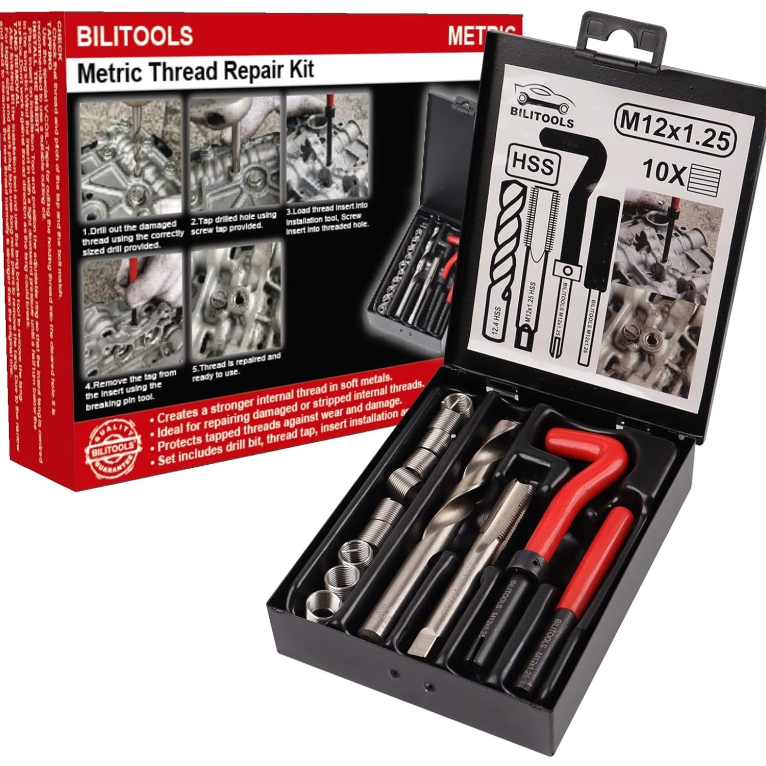 M12x1.25 Thread Repair Kit, HSS Drill Helicoil Repair Kit Metric