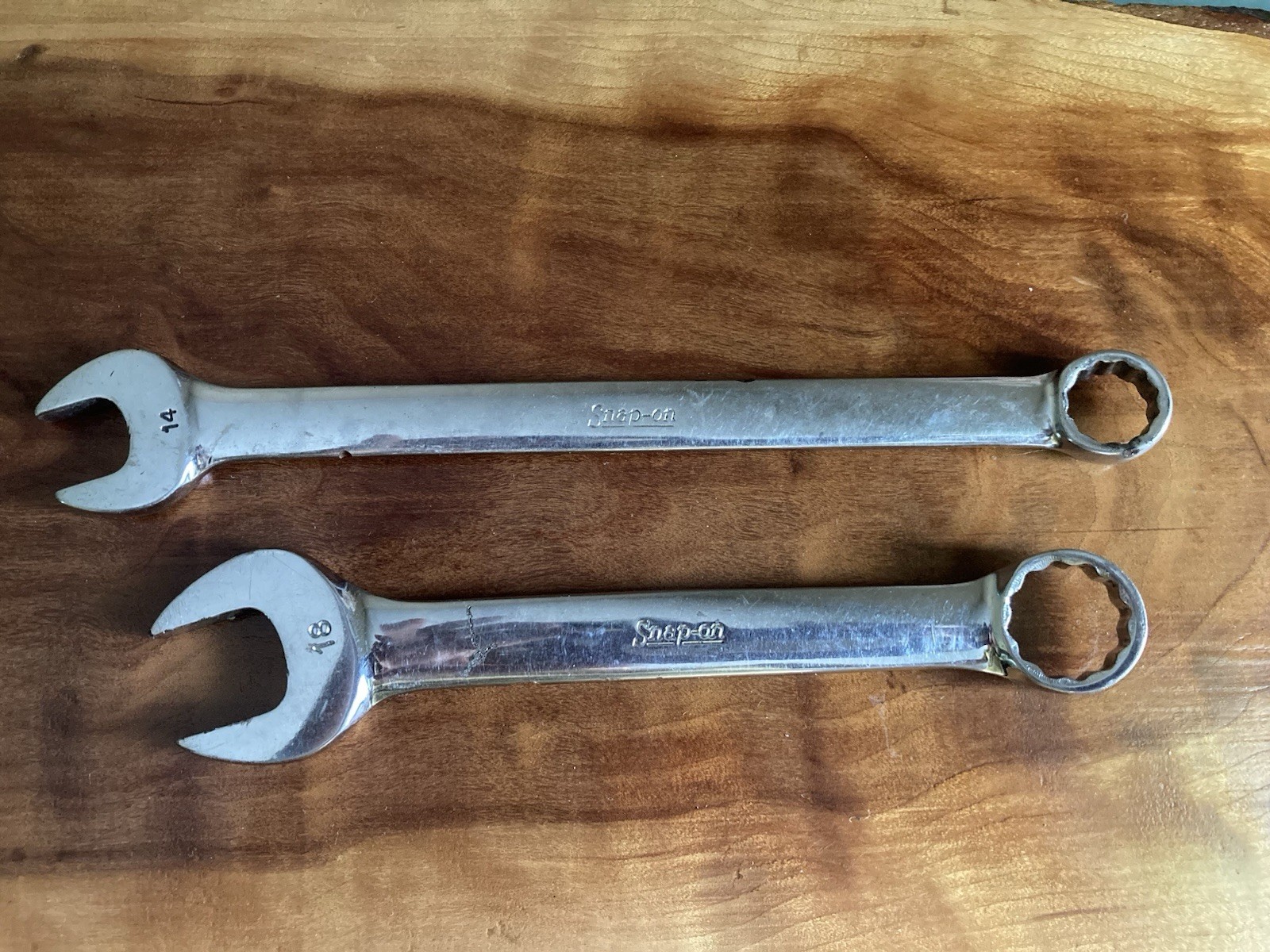 Lot of 5 Combo Wrenches: 2 Snap-on-14mm & 18mm and 3 Pittsburgh-10, 11 &12mm