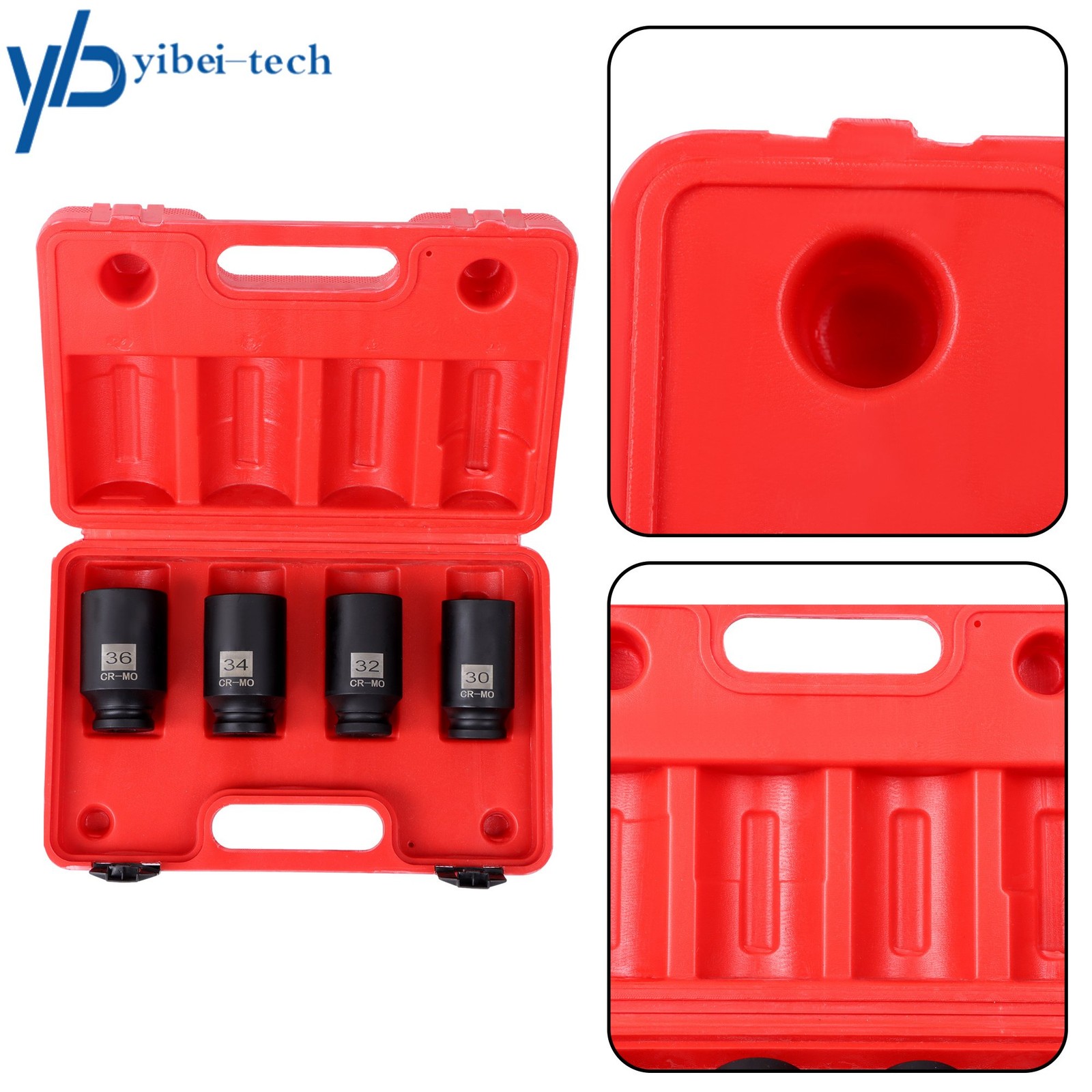 1/2» Drive Deep Spindle Axle Nut Impact Socket Set 12 point 30mm 32mm 34mm 36mm