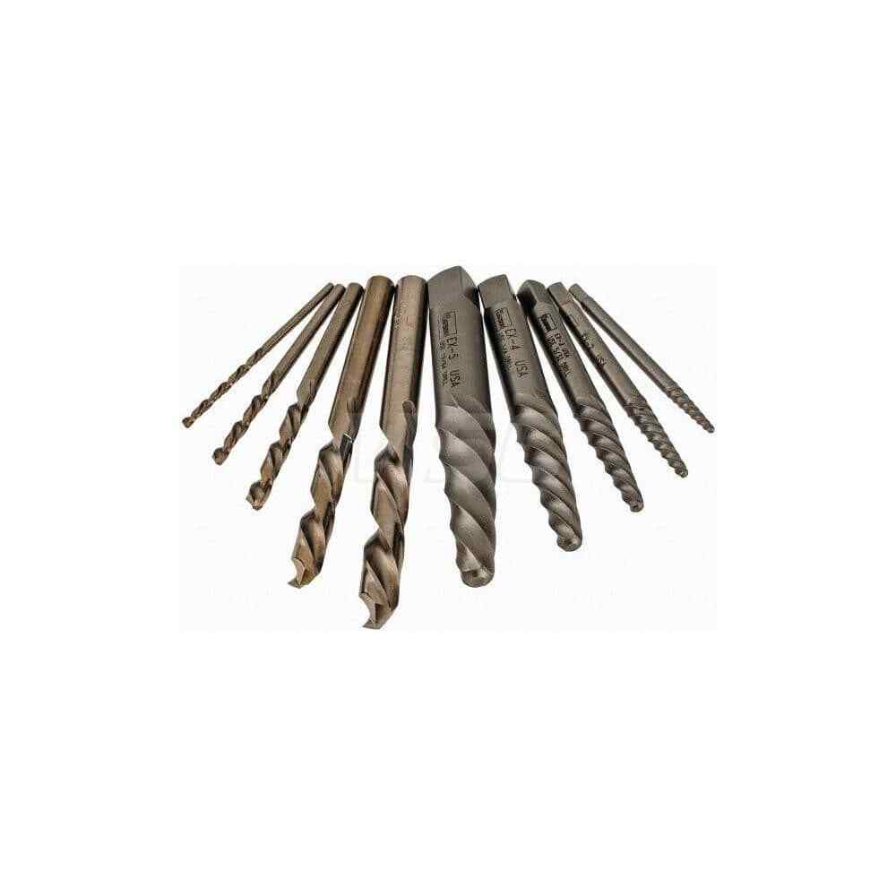 Irwin 10 Piece Spiral Screw Extractor & Drill Bit Set in Metal Index, Item 11119
