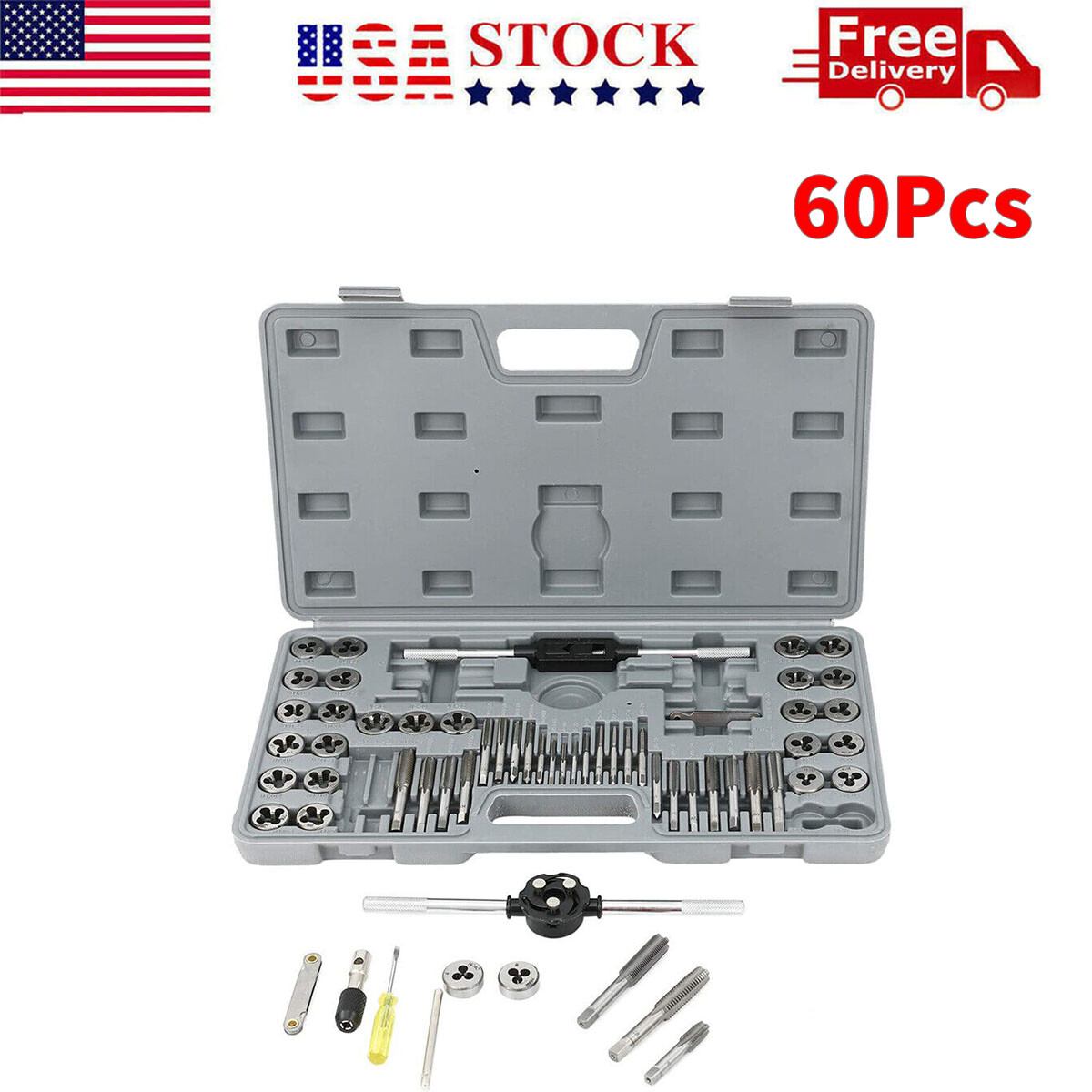 60Pcs Metric SAE Standard Tap and Die Rethread Set Thread Rethreading Kit USA