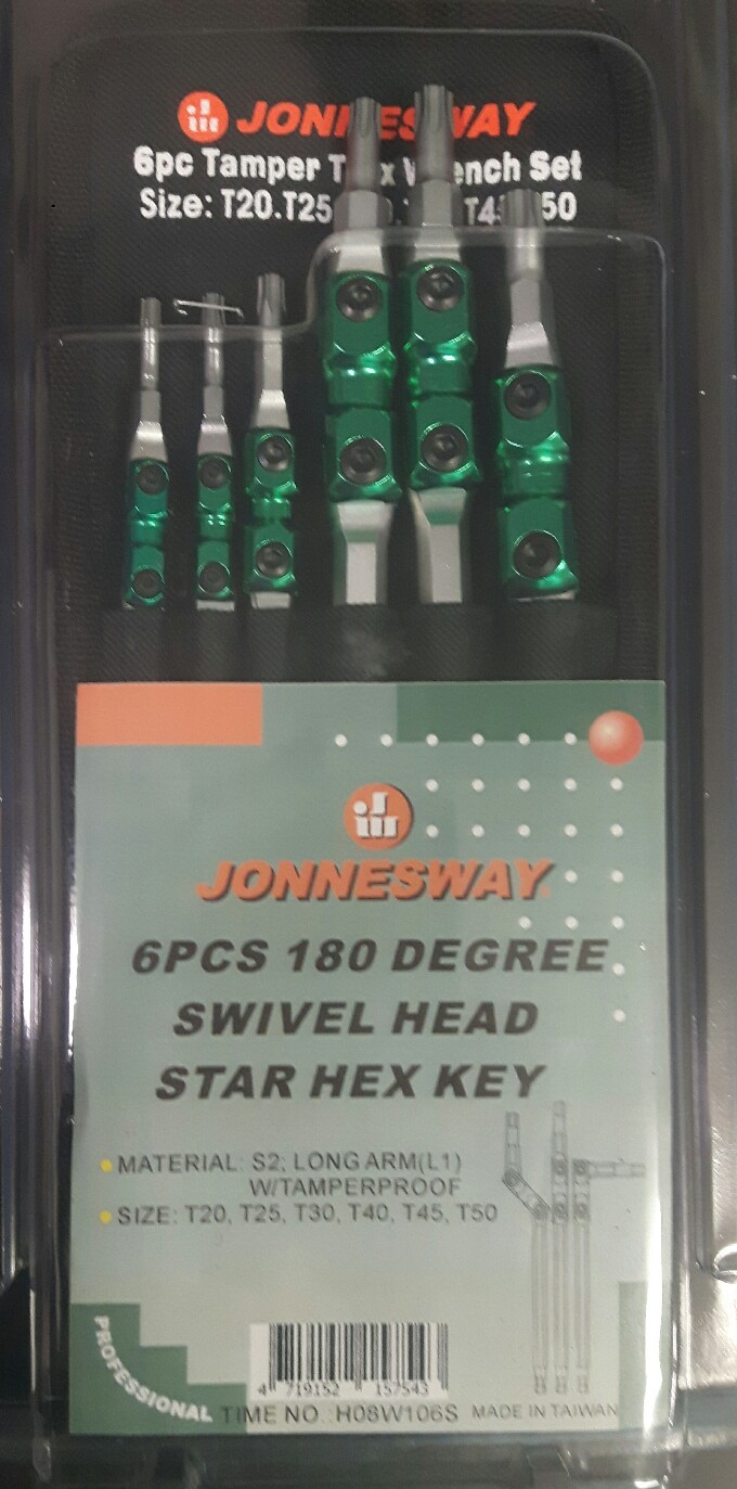 Jonnesway H08W106S 6 Pcs 180 Degree Swivel Star Hex Key with Tamperproof T20-T50