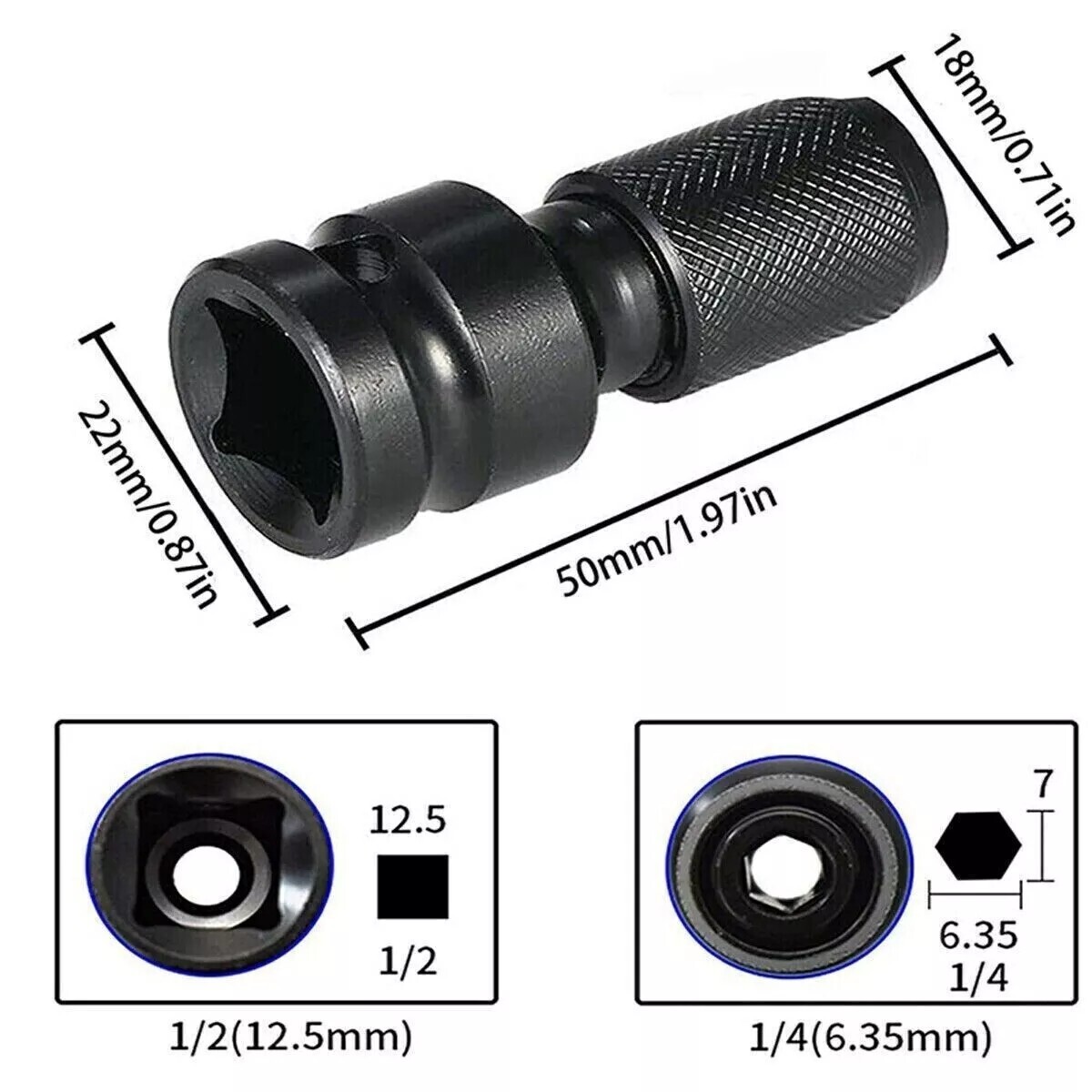 2Pcs 1/2″ Drive To 1/4″ Socket Adapter Hex Drill Chuck Change For Impact Wrench