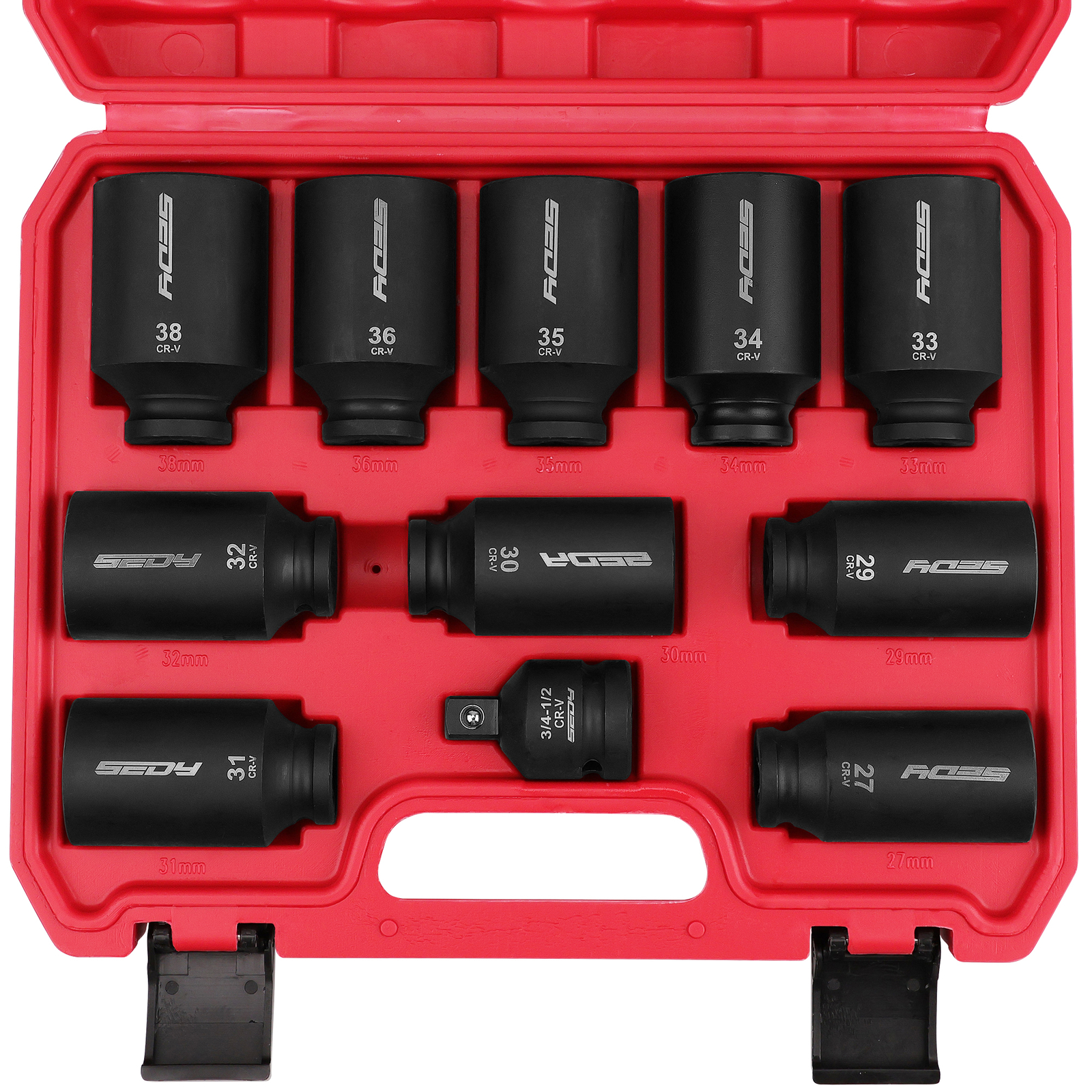 11-Piece 1/2 Drive Deep Impact Socket Set Metric Wheel Axle Nut Wrench 27-38 MM