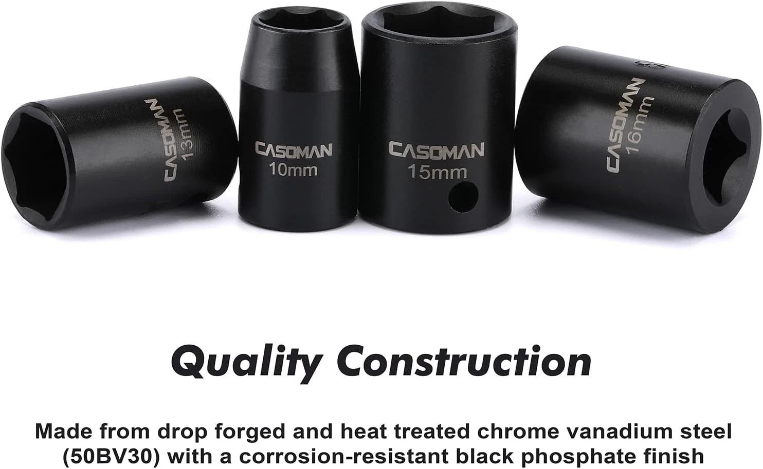 Heavy-Duty 13-Piece 3/8-Inch Drive Socket Set with Laser Etched Size Markings
