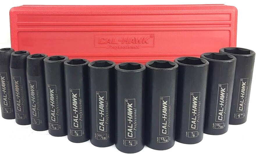 11 pc 1/2″Dr. 6 POINT SAE Deep Impact Socket Chrome Vanadium CRV 3/8″ To 1″ Set