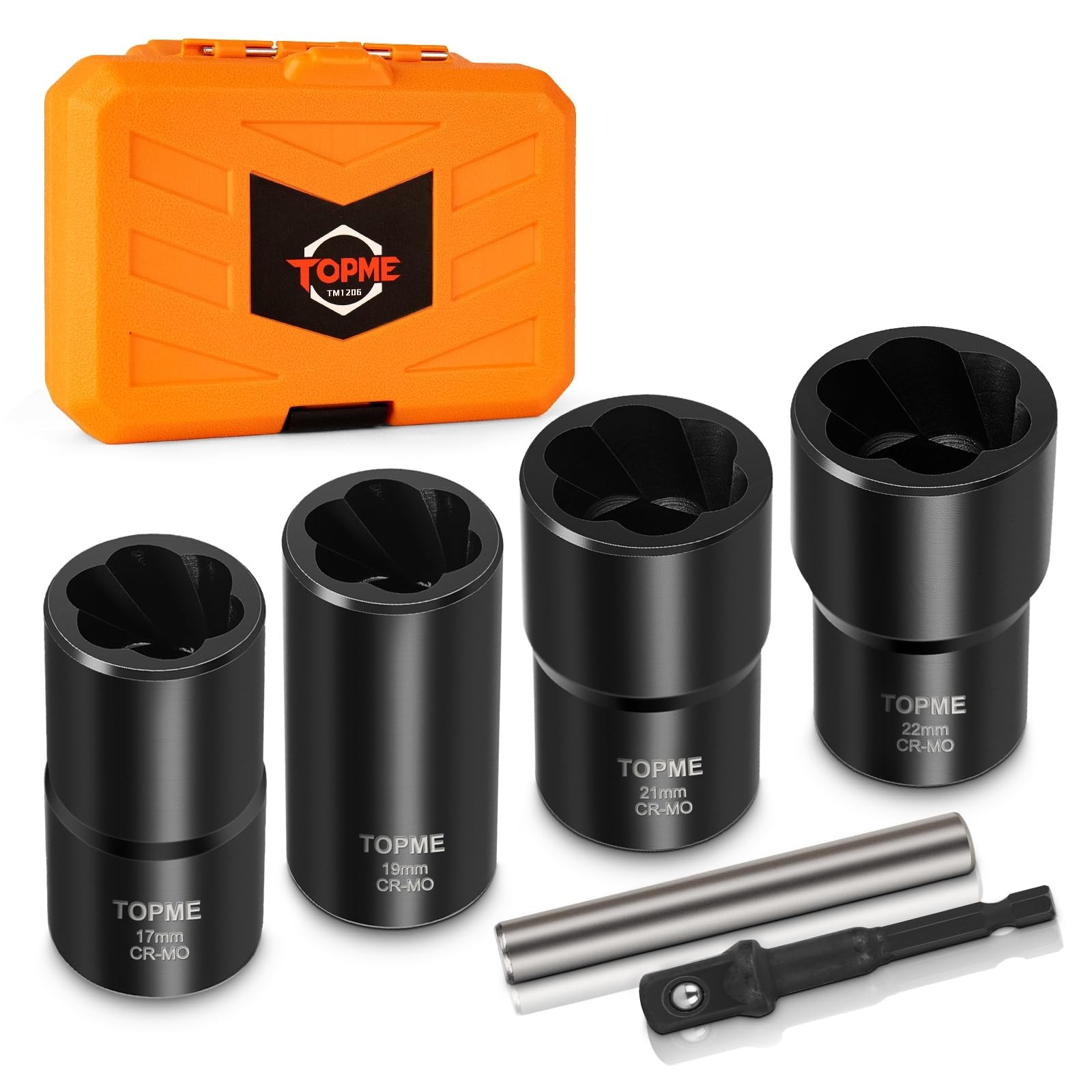 6-Piece Lug Nut Removal Tool Set, 1/2″ Drive Extractor for Damaged & Rusted Bolt