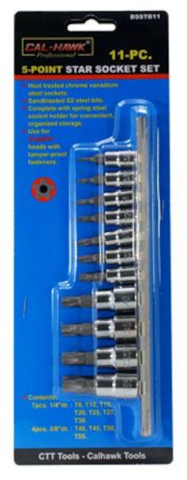 11pc 5-POINT Security Star Bit Socket Set Torx Star Tamper Proof Bits w/ Holder