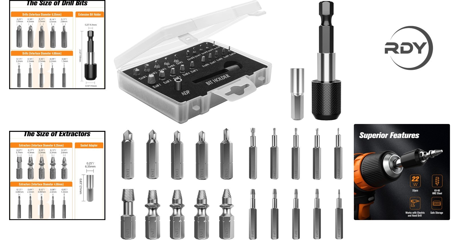 Effortless 22-Pc Screw Extractor Set – High Strength Steel with Easy Operation