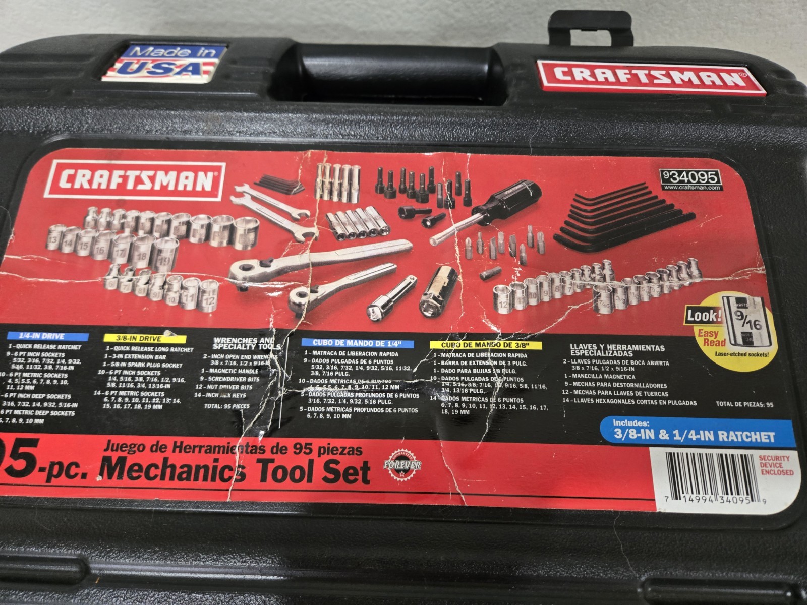 Easy Read Craftsman USA 95 Piece Mechanic Tool Set Complete in Case No 34095