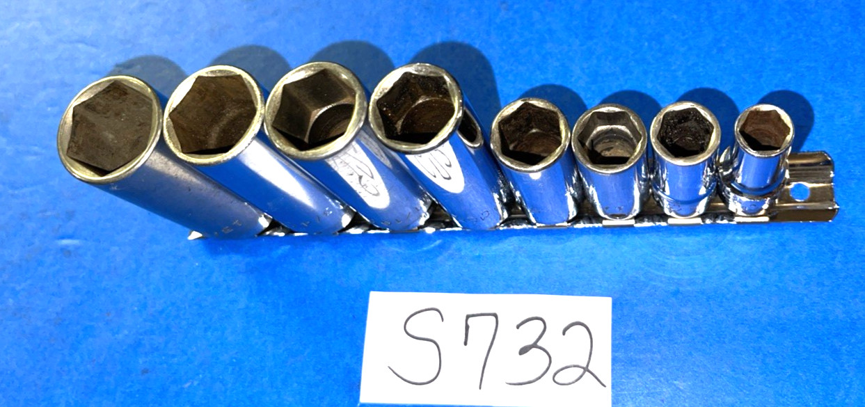 MAC TOOLS 8 PIECE 3/8 DRIVE SAE. DEEP 6 POINT SOCKET SET 3/8 THROUGH 13/16 INCH