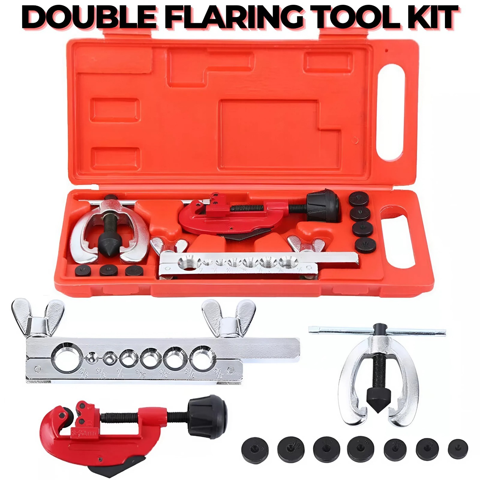 Double Flaring Tool Kit 7 Dies with Tubing Bender & Pipe Cutter For Automotive