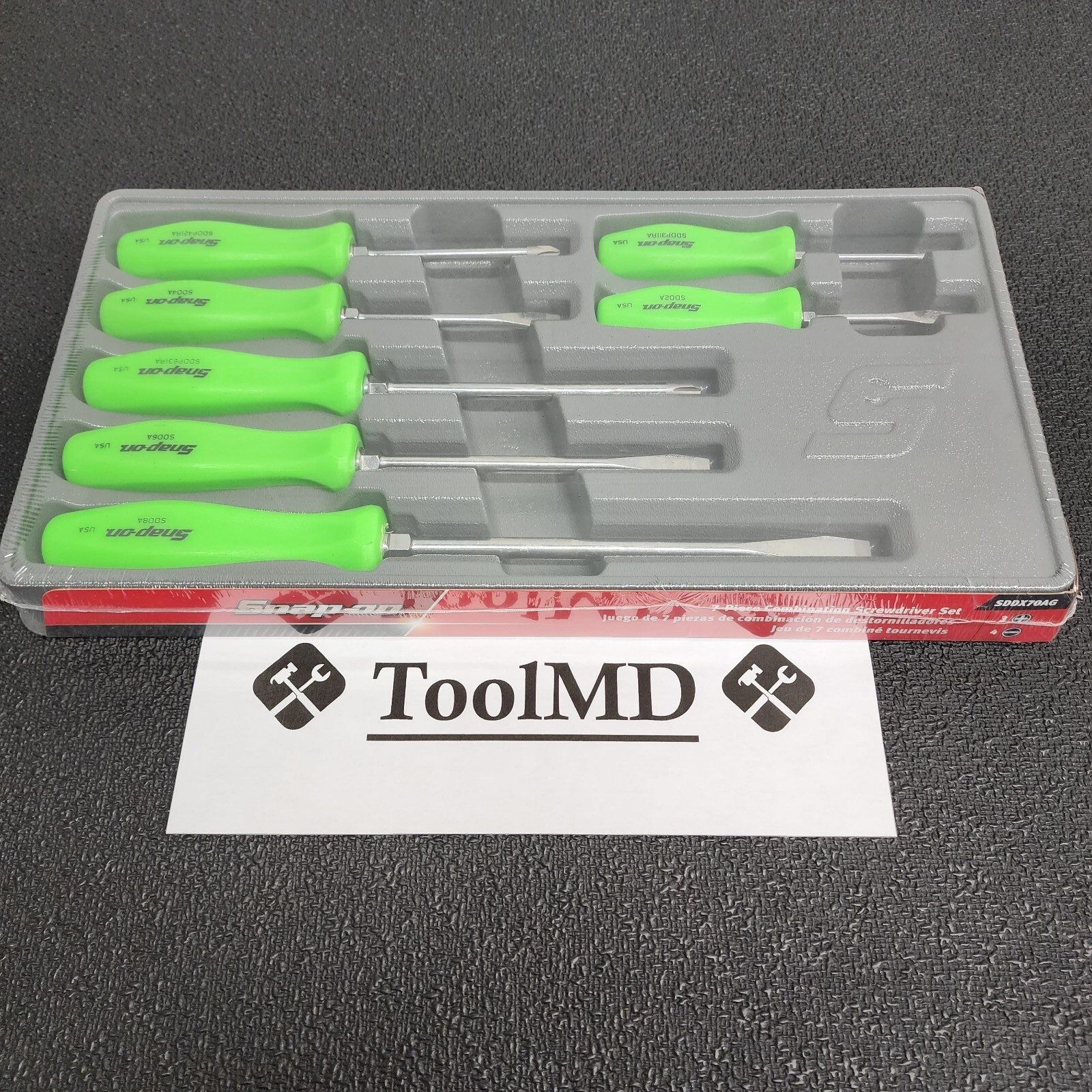 Snap-on Tools USA NEW 7pc GREEN Hard Grip Combination Screwdriver Set SDDX70AG