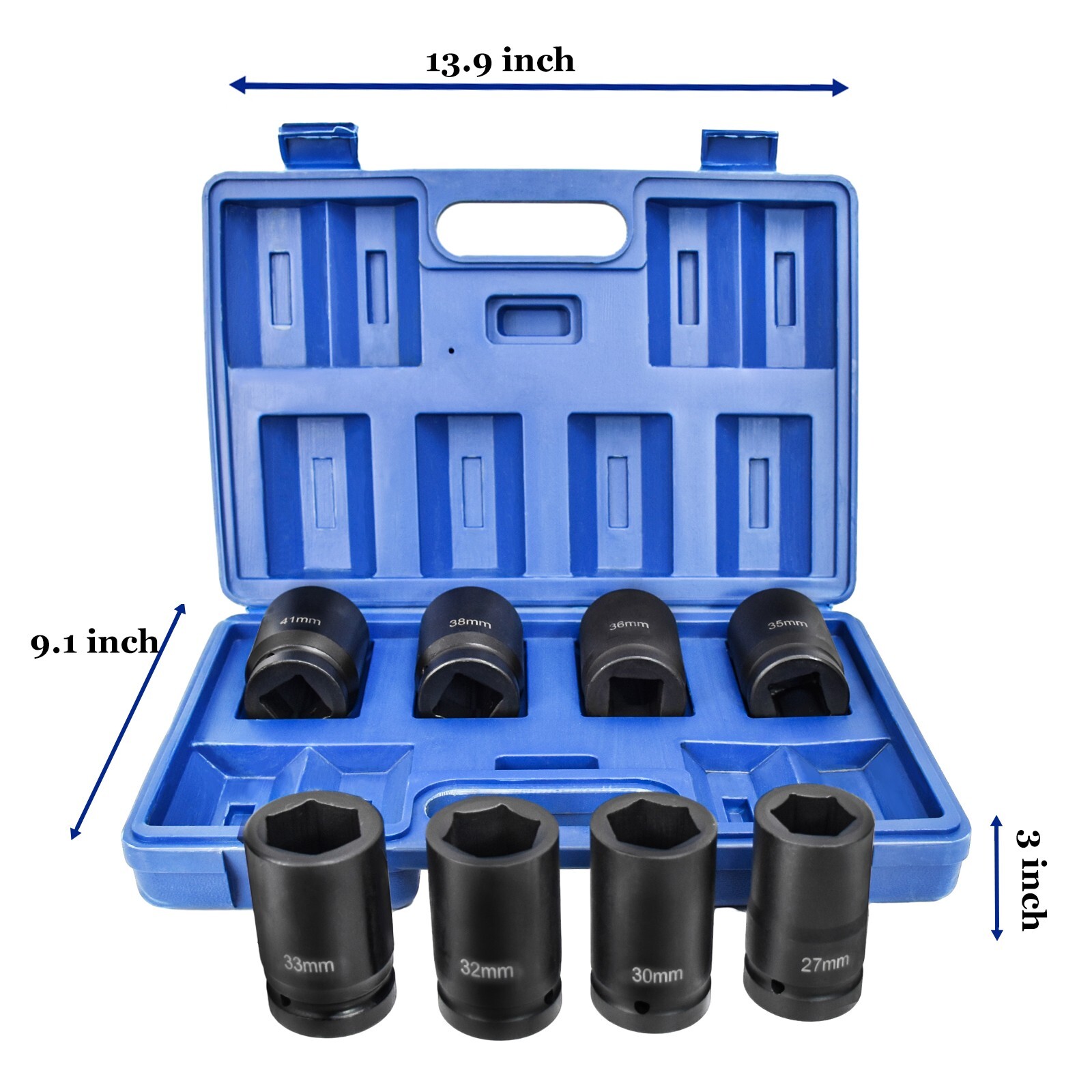 8 PC 1″ ONE INCH DRIVE DR LARGE SIZE AIR BLACK IMPACT SOCKET WRENCH TOOL SET MM