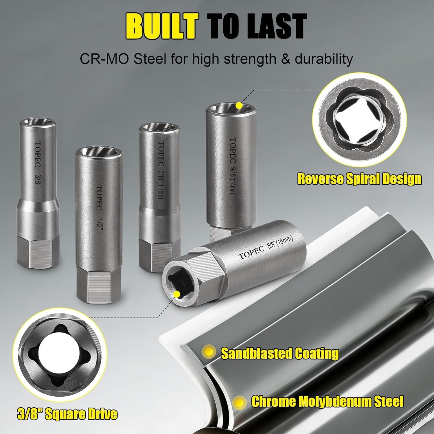 10-Piece Spiral Type Deep Bolt Extractor Set, Spark Plug Extraction Socket Set,
