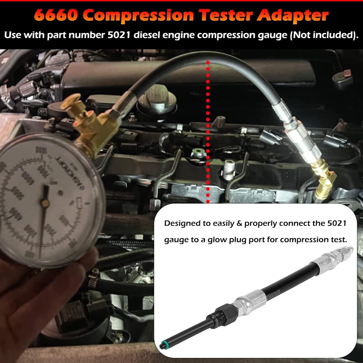 For Ford 6.0L Diesel 6660 Compression Tester Adapter Hose w/ O-Ring 2003-2006