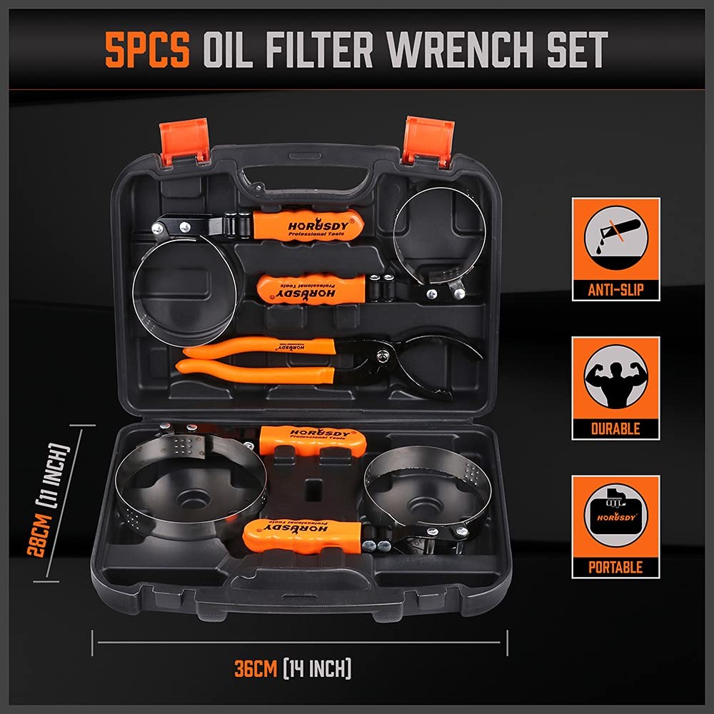 OIL FILTER SWIVEL WRENCH Pliers Removal Tool Set Standard 5-Piece By HORUSDY