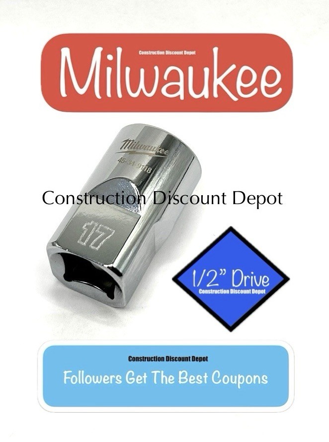 Milwaukee 17mm 1/2″ Drive 6 Point Standard Shallow Socket 45-34-9118 17 MM