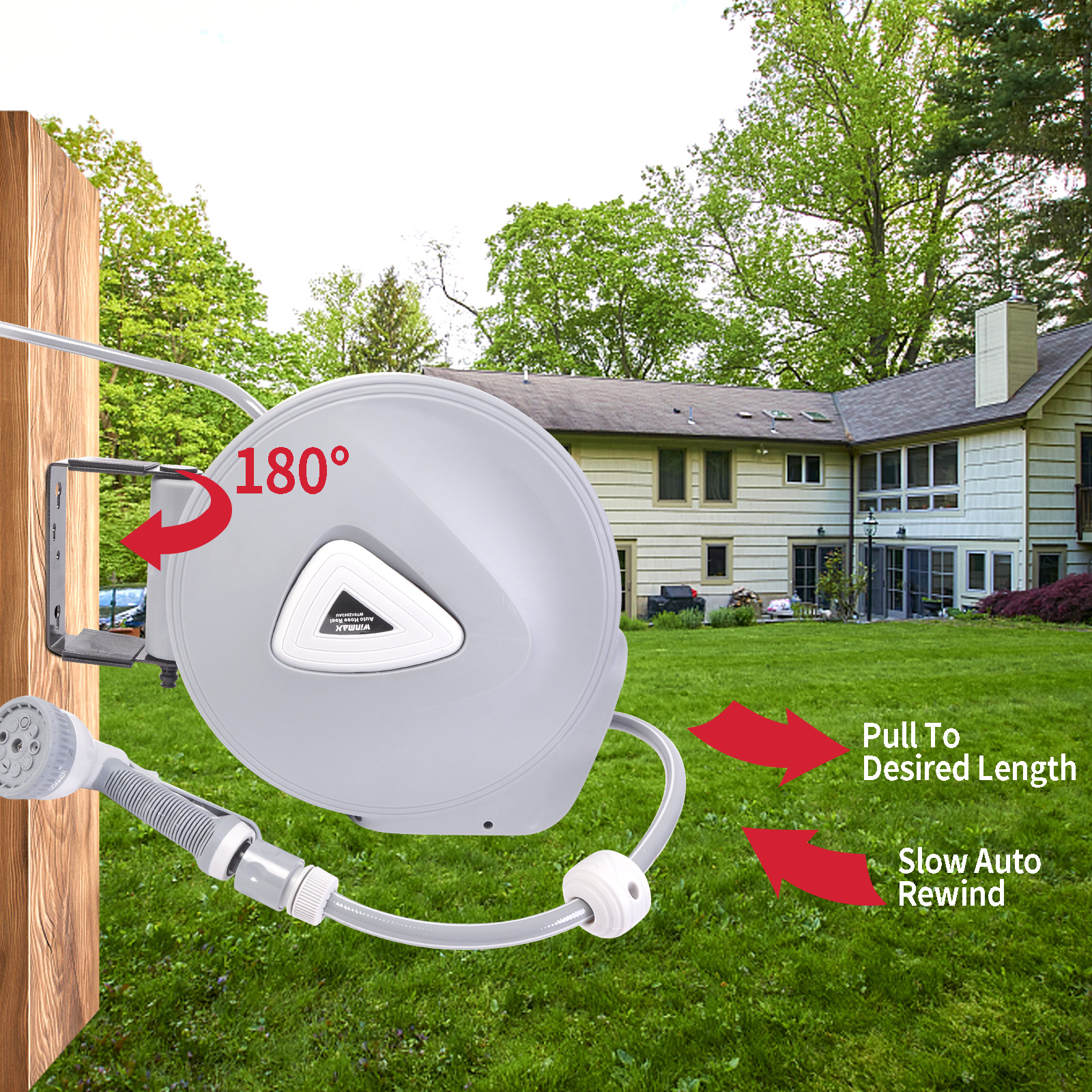 Retractable Garden Water Hose Reel Brass Gun Spray Gun Rewind Wall Mount 100FT