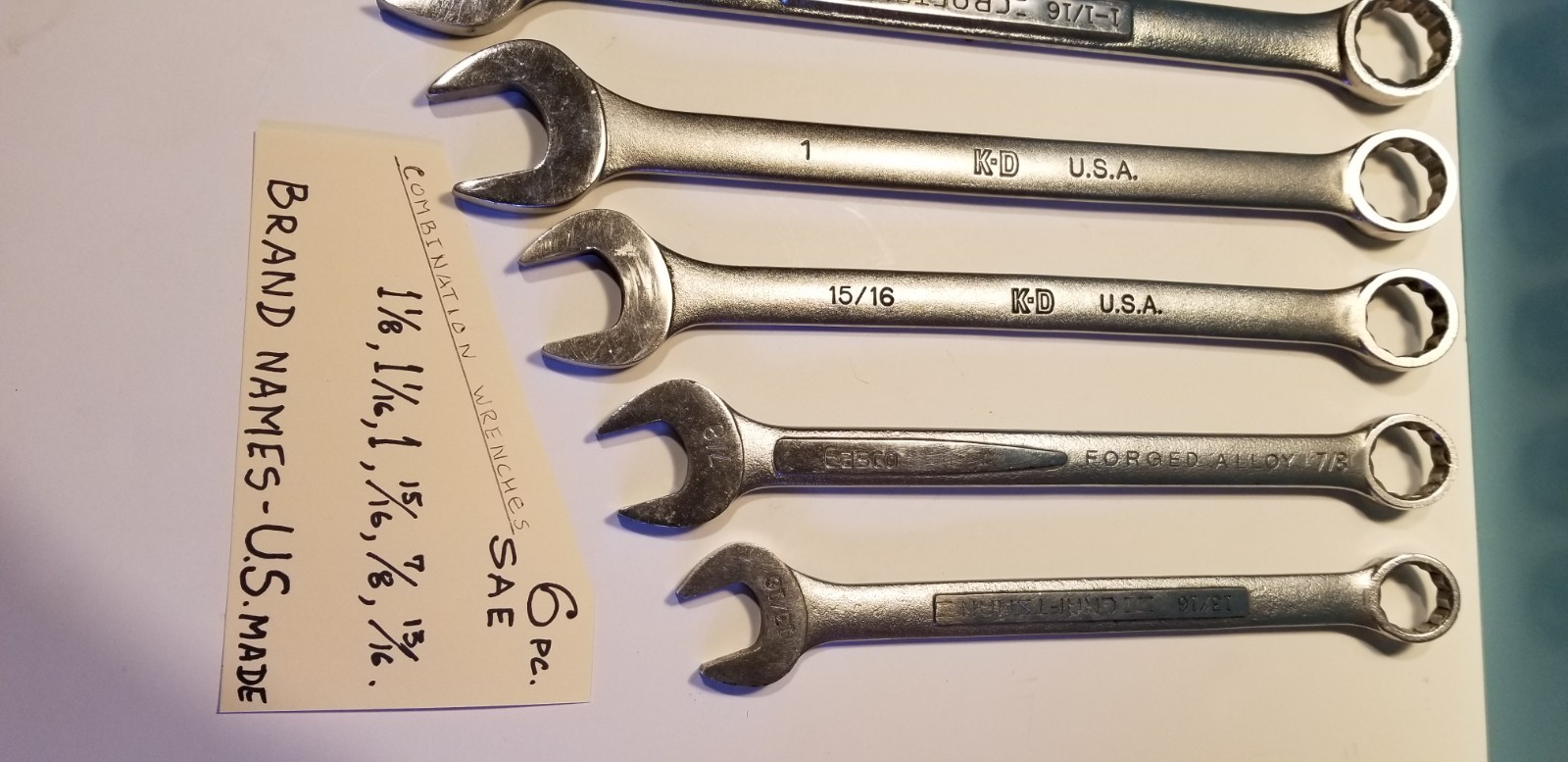 PROFESSIONAL CHROME COMB. WRENCHES: 1 1/8″, 1 1/16″, 1″, 15/16″, 7/8″, 13/16″