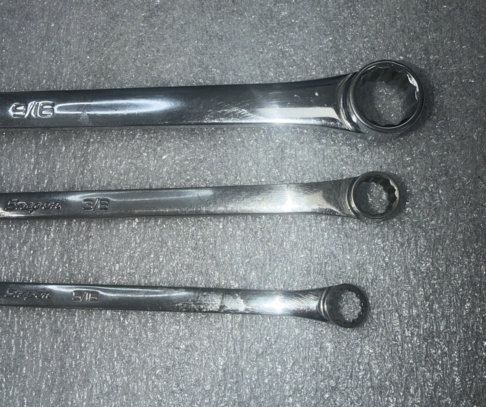 SNAP-ON 3 PC SAE Double Box End Wrench Sizes 1/4”5/16”3/8”5/16”1/2”9/16 USA