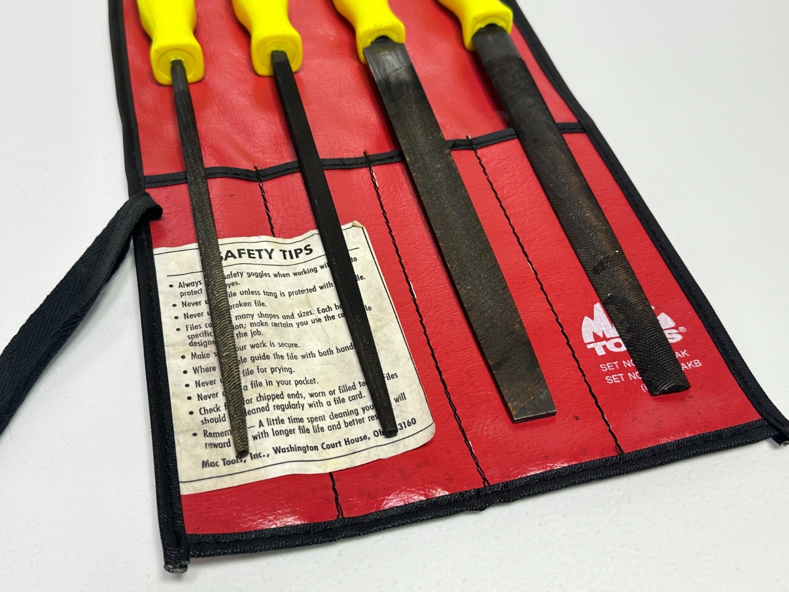🇺🇸 MAC Tools USA 4pc File Set, 12” Long, Hi-Viz Hard Handle, SCBF4AK, Kit Bag