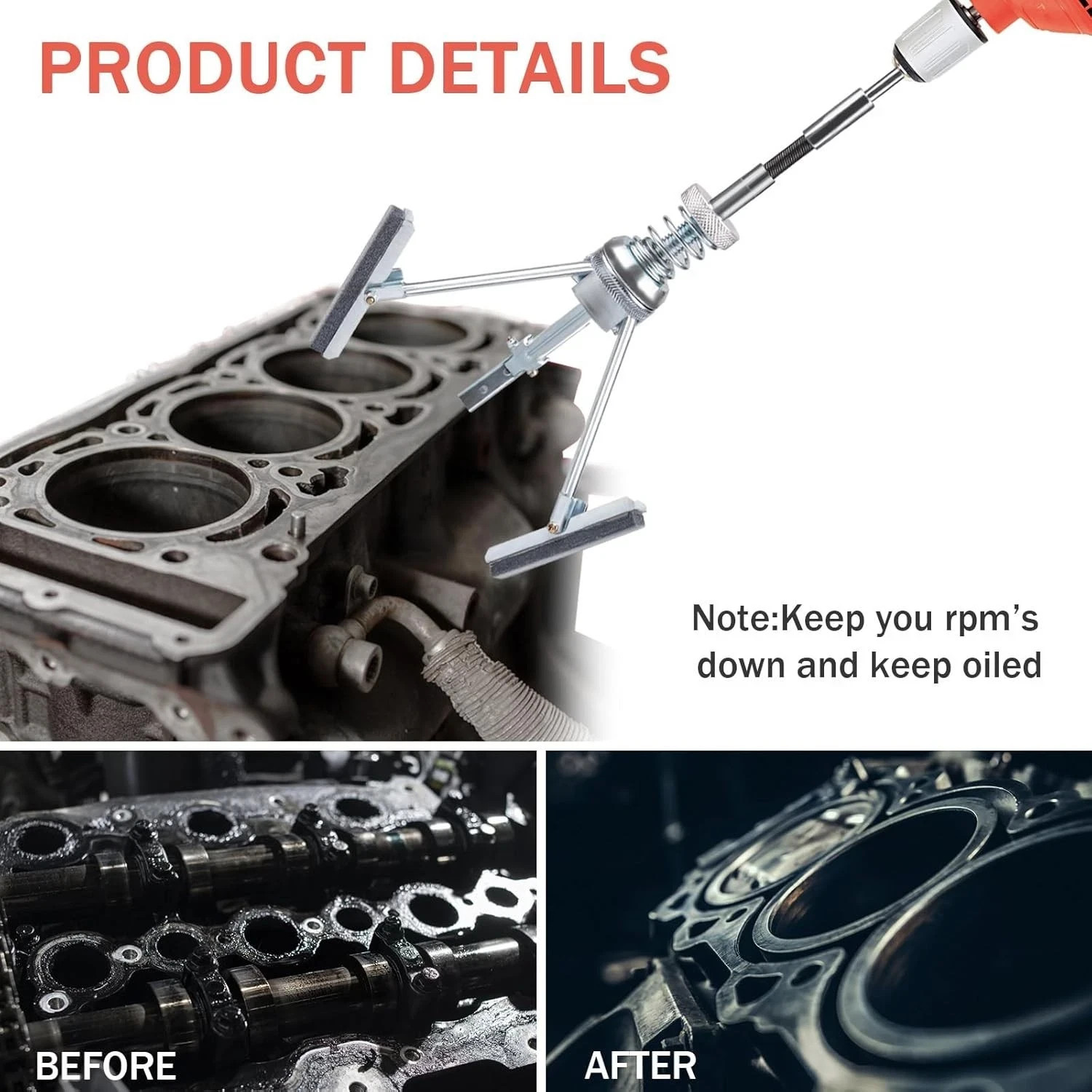 7PCS Cylinder Hone Tool Set with Box, Adjustable Engine Cylinder Honing Tool Kit