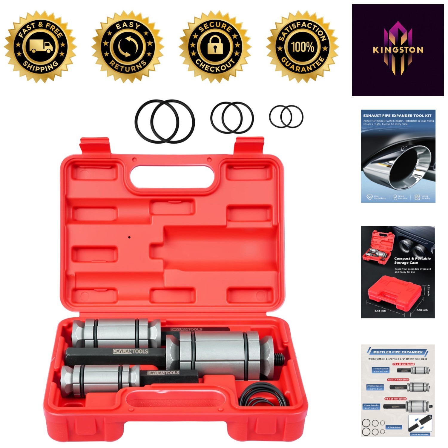 Universal Fit Exhaust Pipe Expander Tool Kit, 1-1/8″ to 3-1/2″ – Heavy-Duty