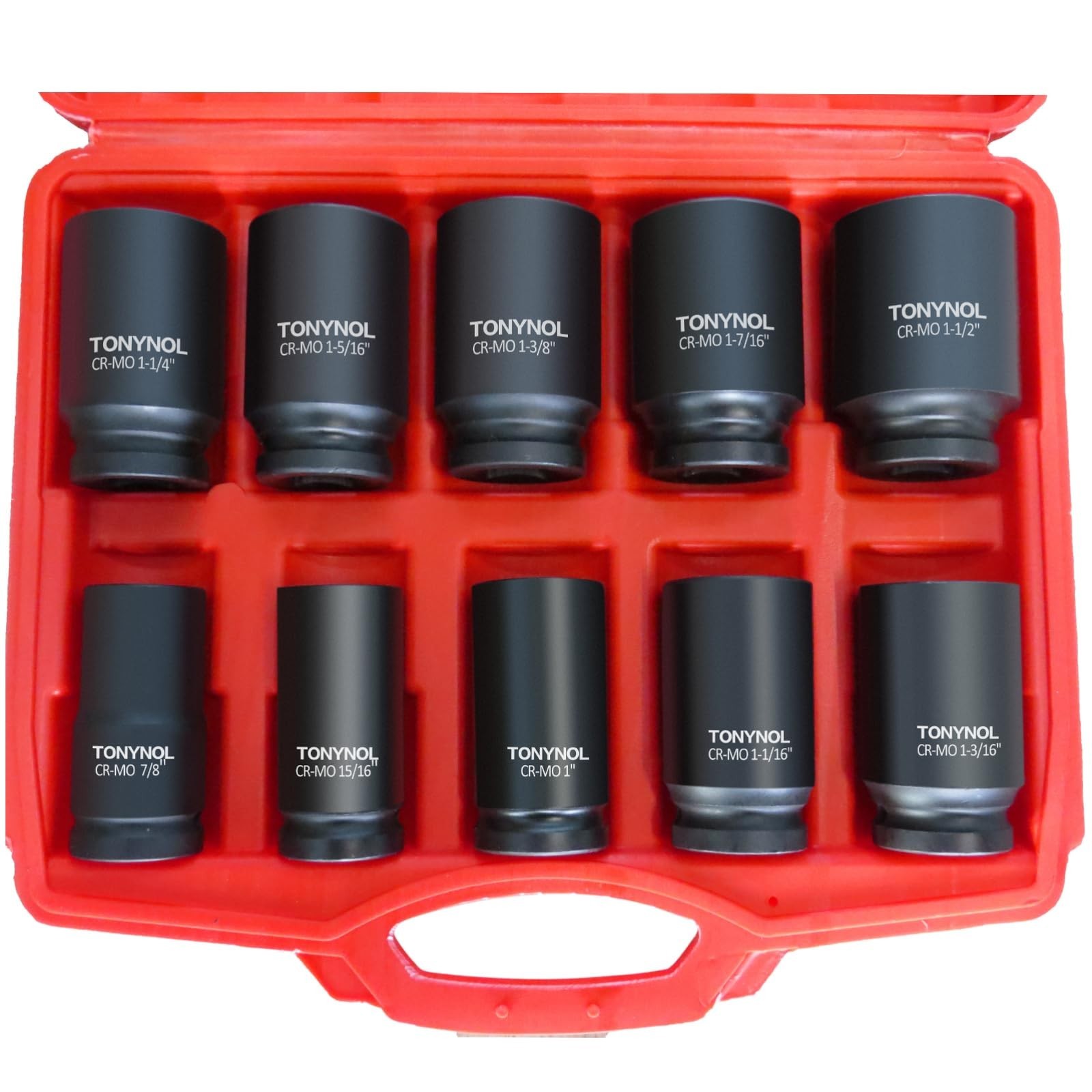 3/4″ Drive Deep Impact Socket Set, 6-Point SAE Sizes 7/8″ to 1-1/2″, 10 Pcs, Cr-