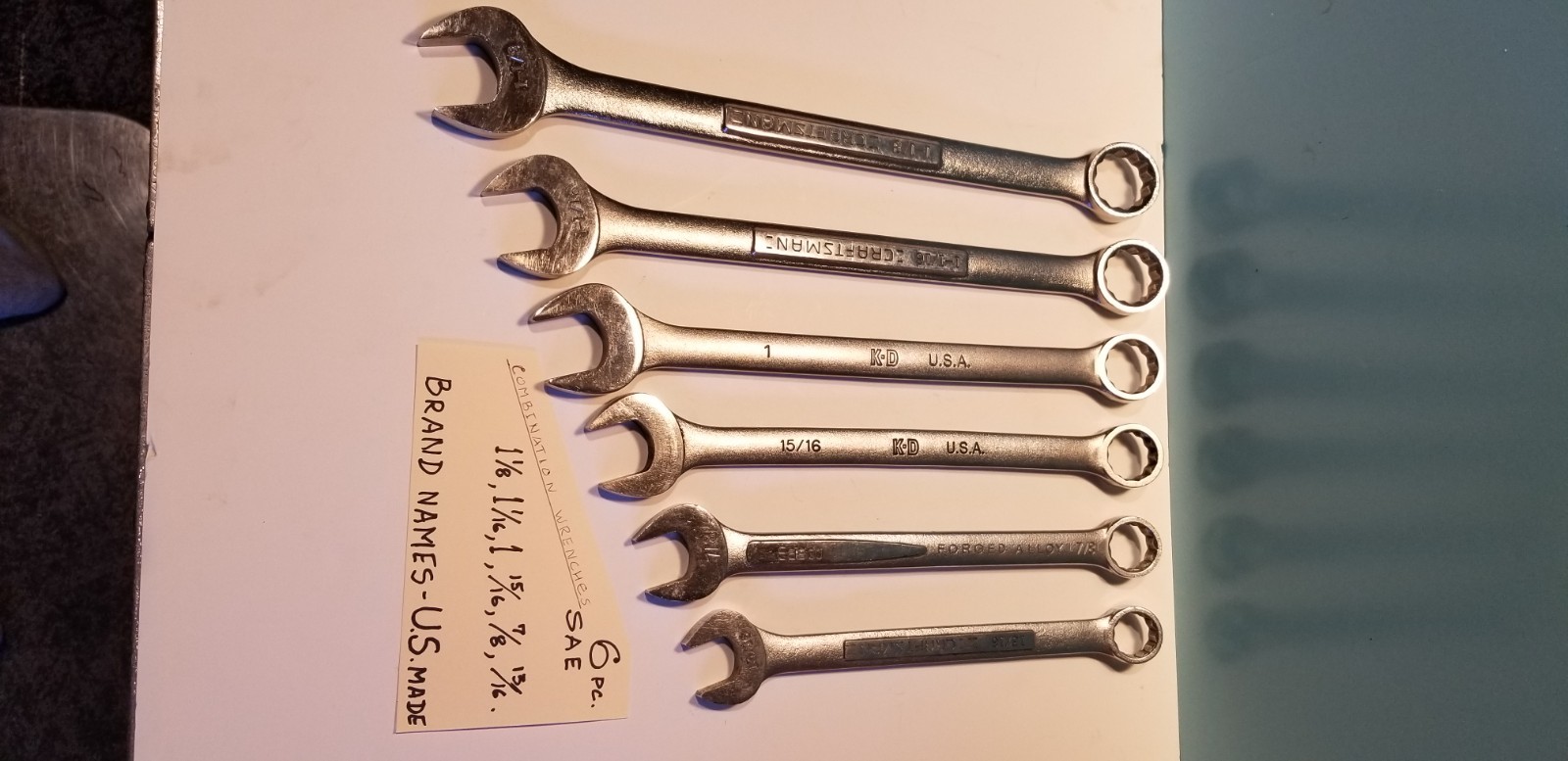 PROFESSIONAL CHROME COMB. WRENCHES: 1 1/8″, 1 1/16″, 1″, 15/16″, 7/8″, 13/16″