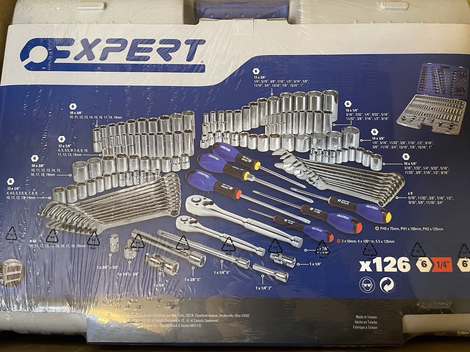 Expert Mac Tools E034835-US 126pc 1/4& 3/8”Dr Master Set -6&12pt*Full List Below