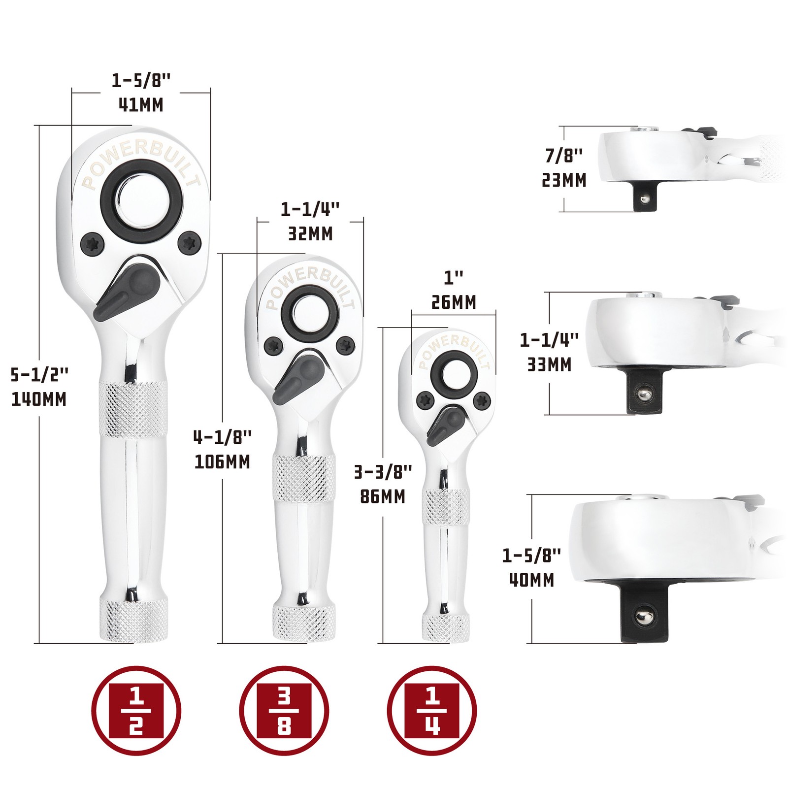 Powerbuilt 3 PC. STUBBY RATCHET SET – 643153ECE